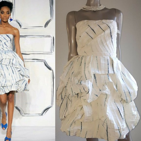 $3,690 NEW OSCAR DE LA RENTA STUNNING IVORY BLUE BUBBLE RUNWAY DRESS 10 - Picture 6 of 7